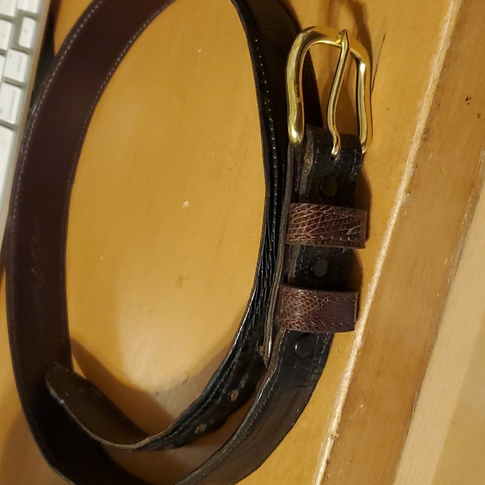Chacon Genuine Leather & Lizard Black & Brown Belt Goldtone Buckle Size 30